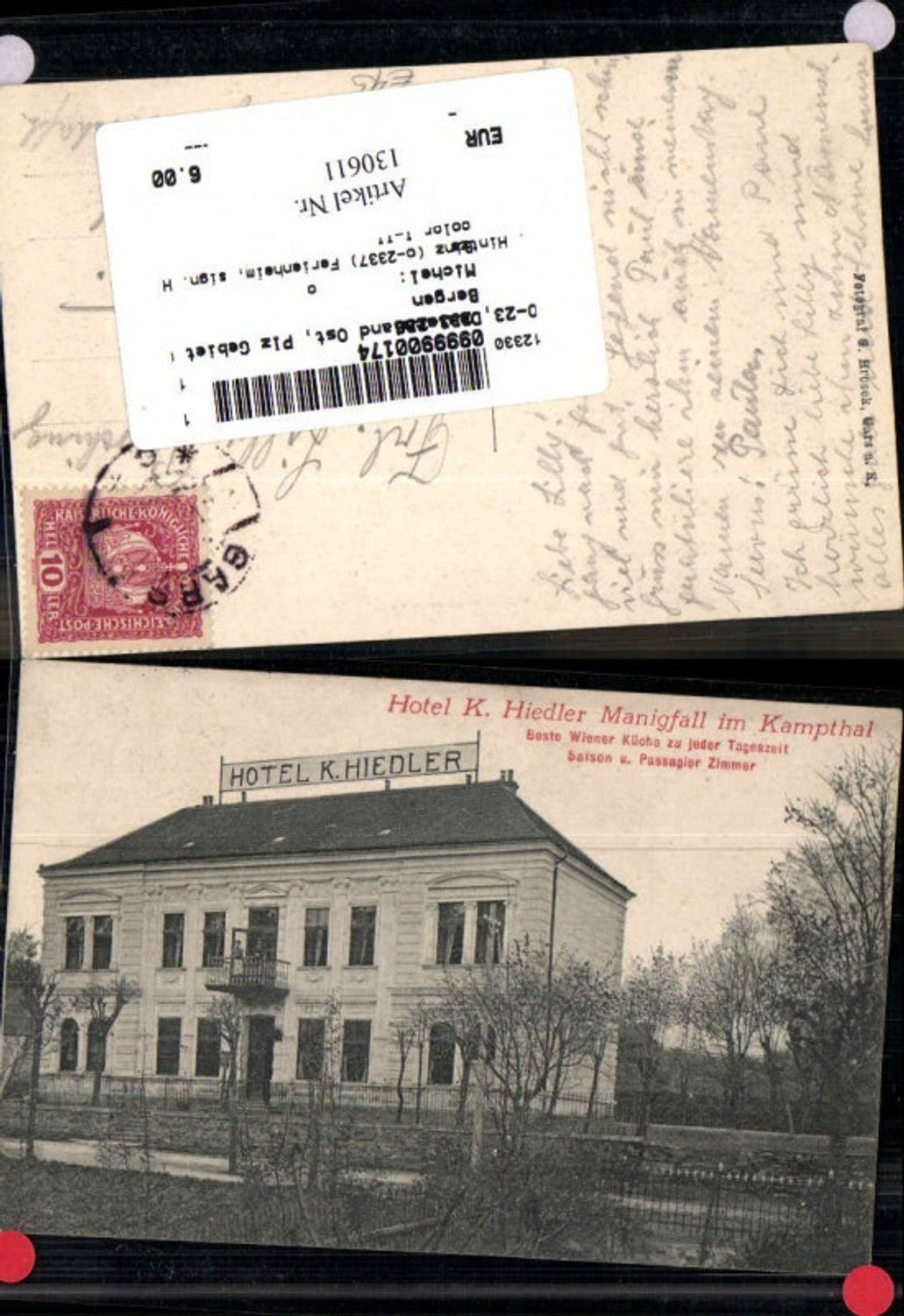 130611,Seltene AK Manigfall im Kampthal Hotel Gasthaus K. Hiedler bei Gars am Kamp