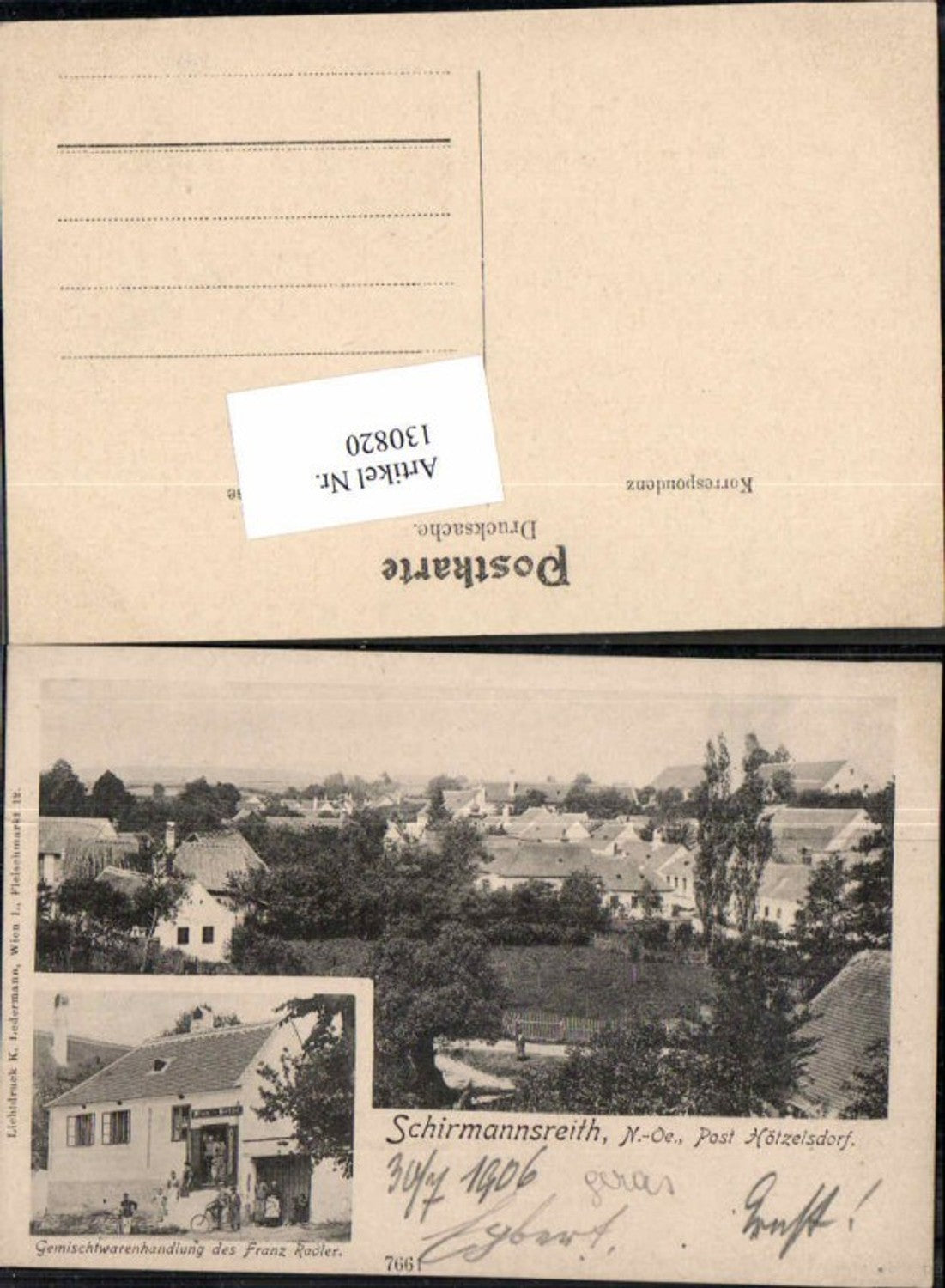 130820,Tolle AK Schirmannsreith bei Geras Hötzelsdorf Gemischtwarenhandlung Radler