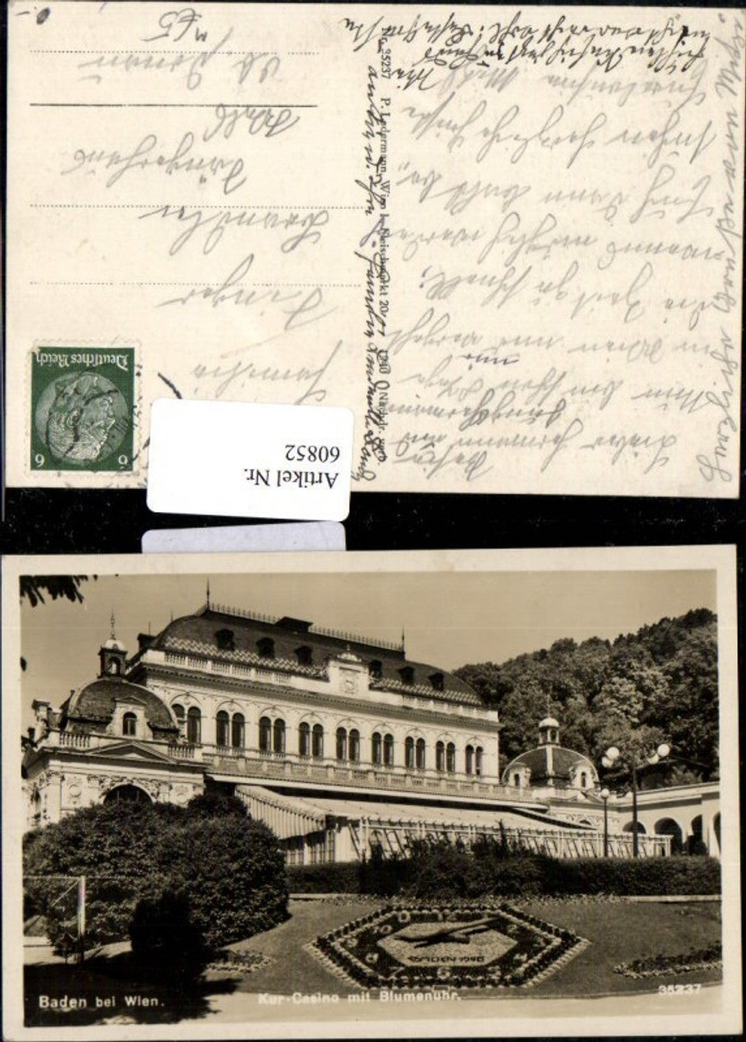 60852,Kur Casino mit Blumenuhr Baden 1940