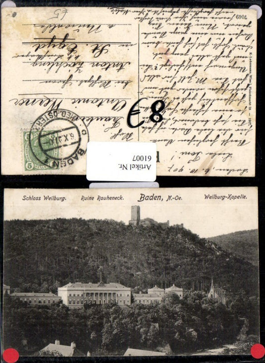 61007,Schloss Weilburg Ruine Rauheneck Baden Weilburge Kapelle 1907
