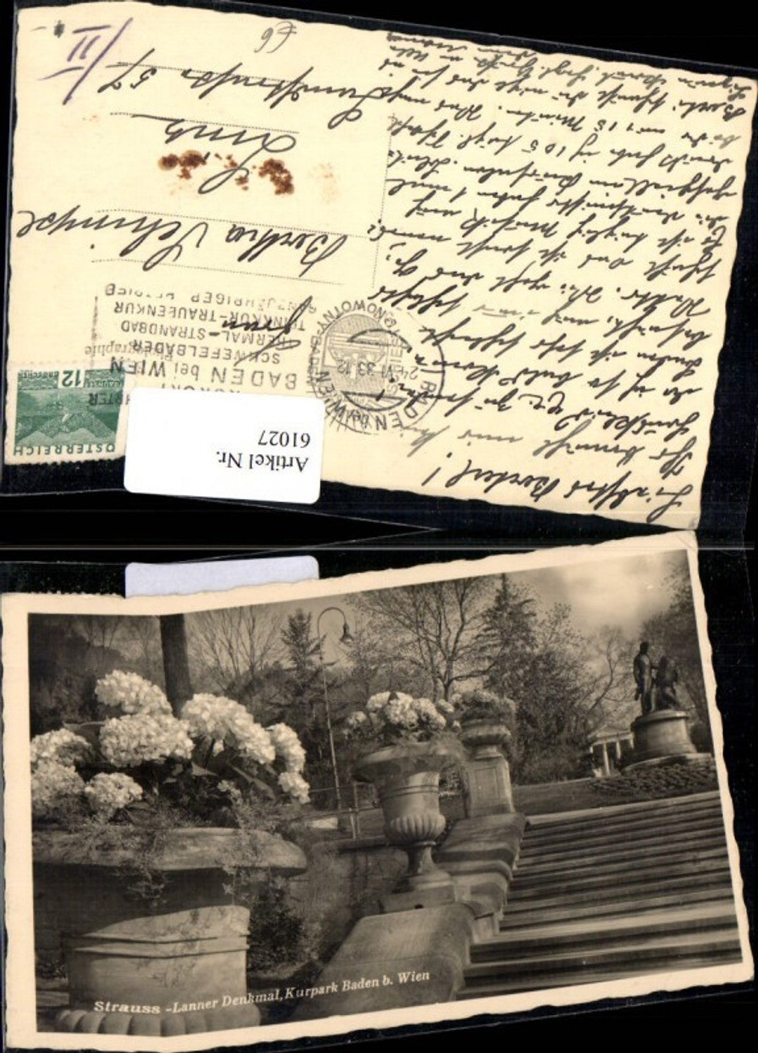 61027, Strauss Lanner Monument Kurpark Baden 1933 