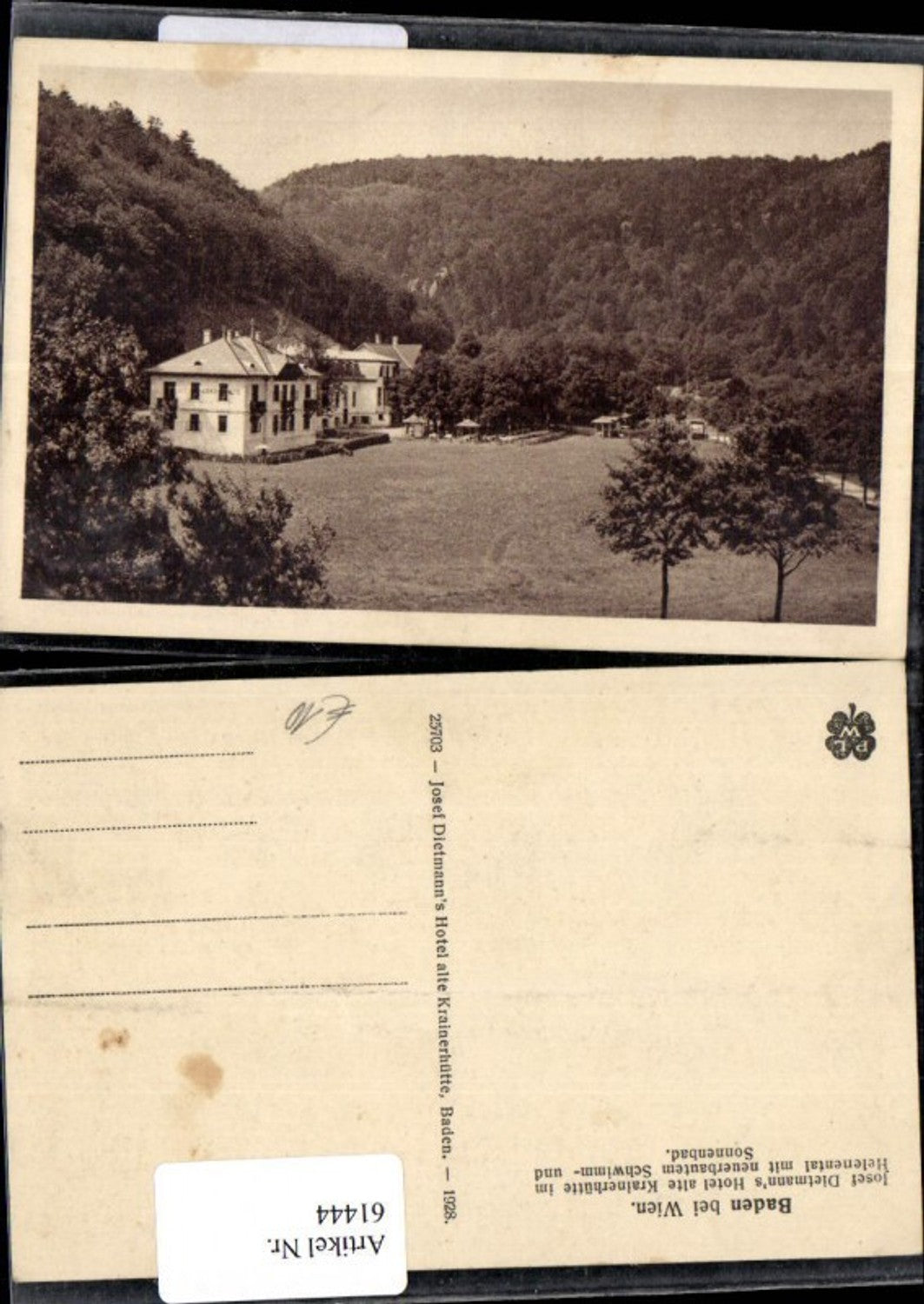 61444,Josef Diemann`s Hotel alte Krainerkütte im Helenental Schwimm und Sonnenbad Baden b. Wien