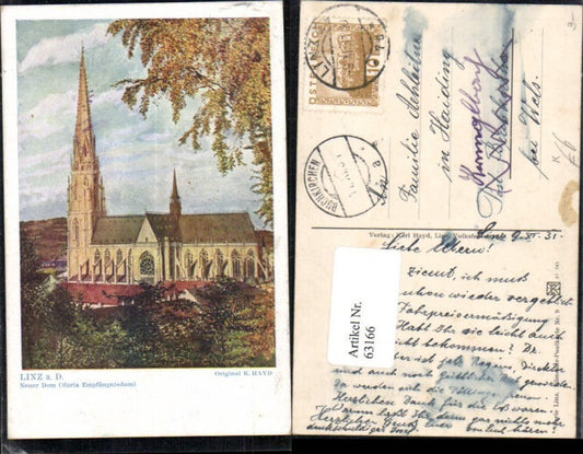 63166,Linz a.d. Donau Künstlerkarte K. Hayd Neuer Dom