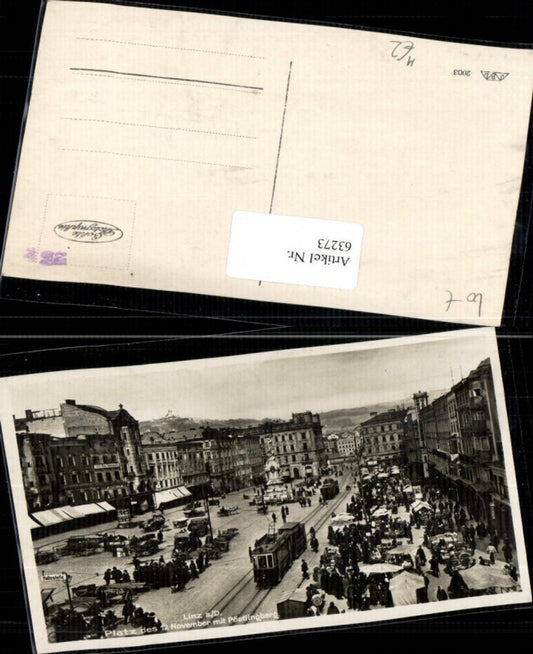 63273,Linz a.d. Donau  Alter Hauptplatz 12.November Straßenbahn Pestsäule Markt