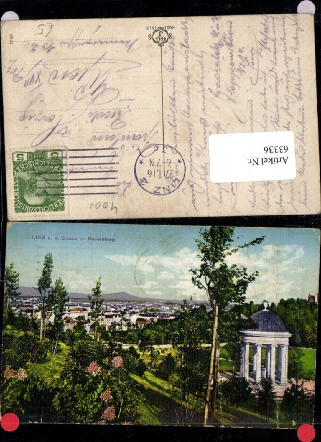 63336,Linz a.d. Donau  Bauernberg Photochromie 1915