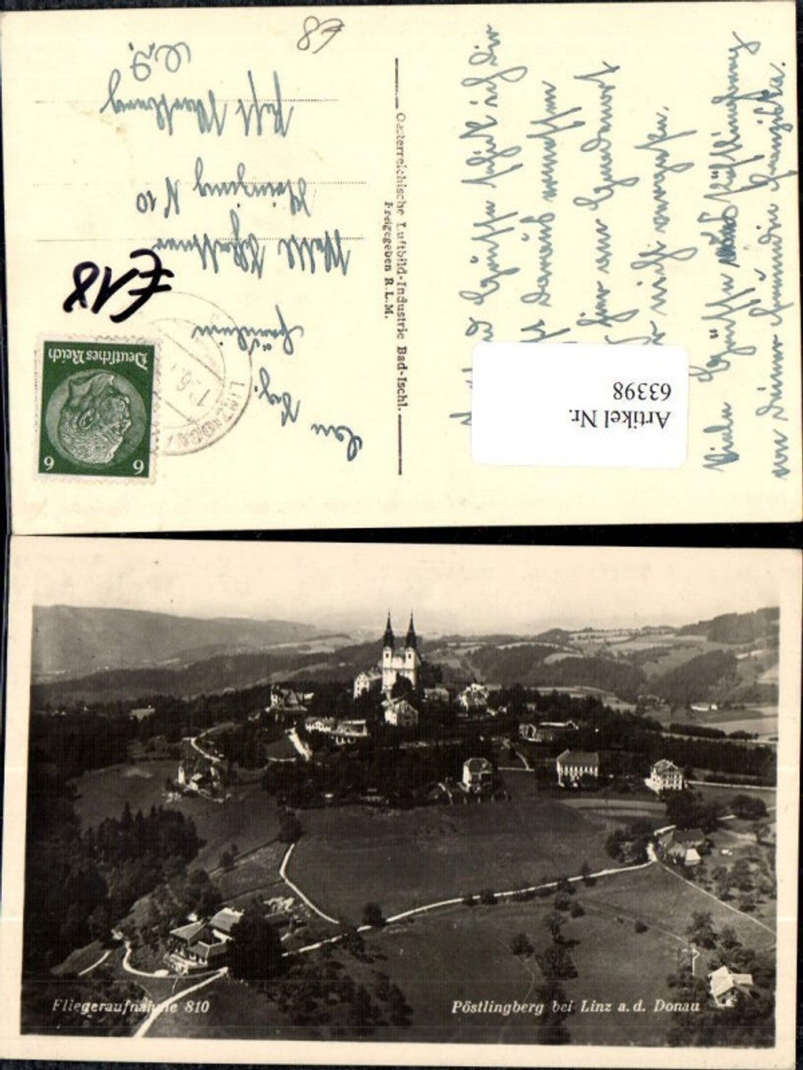 63398,Linz a.d. Donau  Pöslingberg Fliegeraufnahme 810