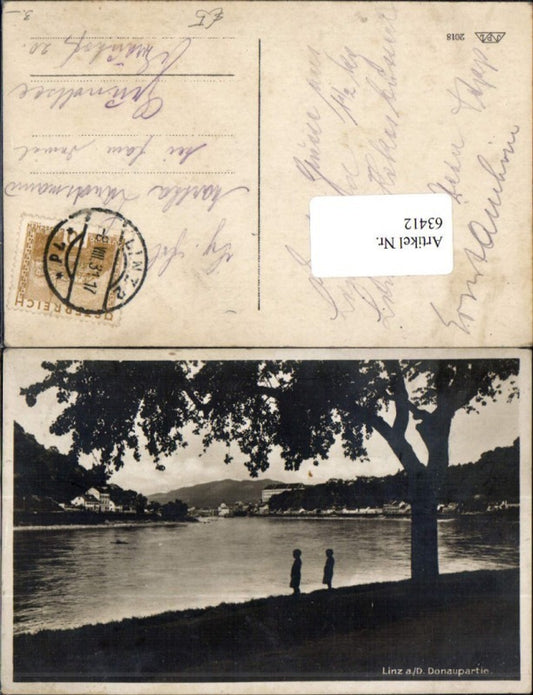 63412,Linz a.d. Donau  Donaupartie Kinder am Fluss  1917