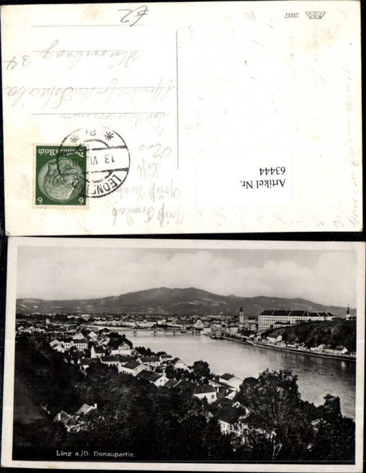 63444,Linz a.d. Donau  Totalansicht Donaupartie 1938
