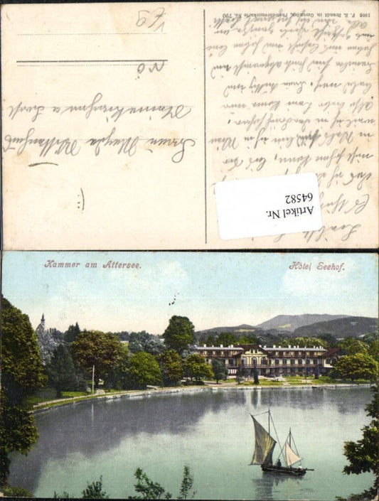 64582,Kammer am Attersee Hotel Seehof Segelboot Boot pub. F.E. Brandt 790