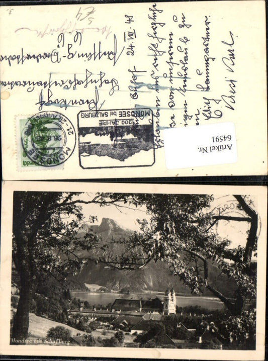64591,Mondsee Ortsansicht mit Schafberg Stempel 1200 Jahre Mondsee bei Salzburg