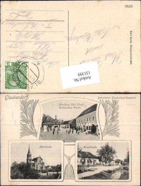 131395,Seltene AK Heldenberg Glaubendorf Wetzdorf Handlung Knell Restauration Hauptstrasse Kirche verziert