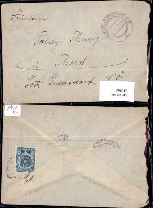 131965,Beleg Ruprechtshofen n. Theiß Gedersdorf 1921 ohne inhalt