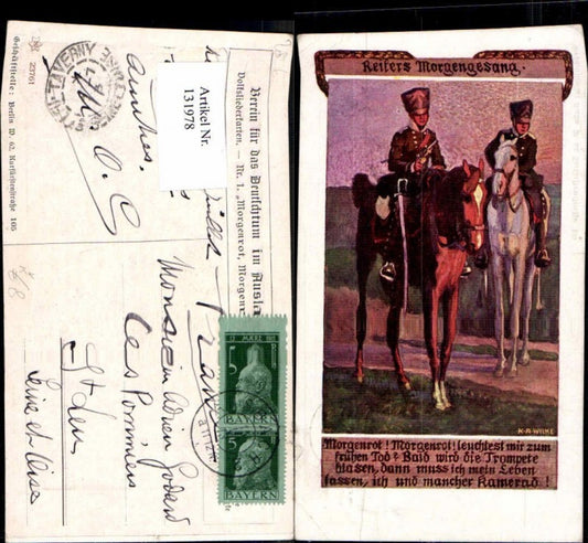 131978,K.A. Wilke Pferde Pferd Soldaten VDA Verein f.d. Deutschtum im Ausland Morgenrot Volksliedkarte