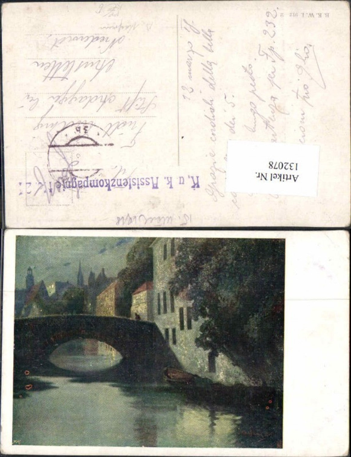 132078,A. Kaufmann Künstlerkarte B.K.W.I 912-2 Feldpost Assistenzkomp. 21