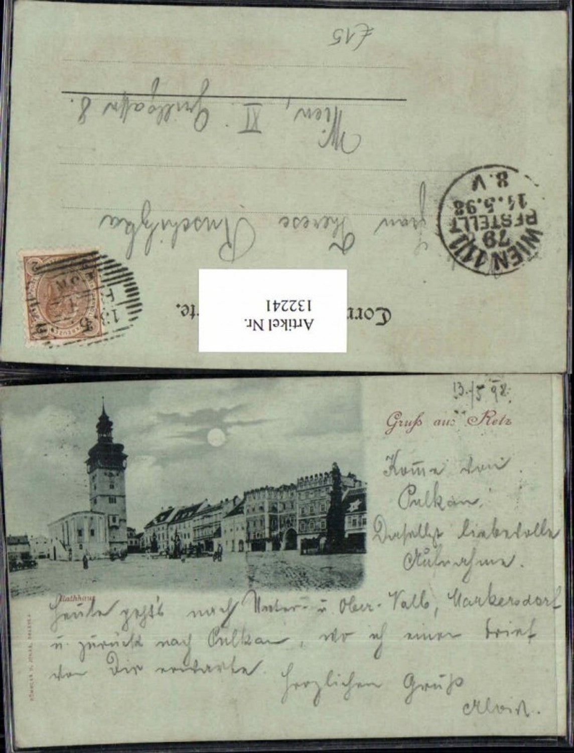 132241,Mond Litho Gruss aus Retz Rathaus 1898