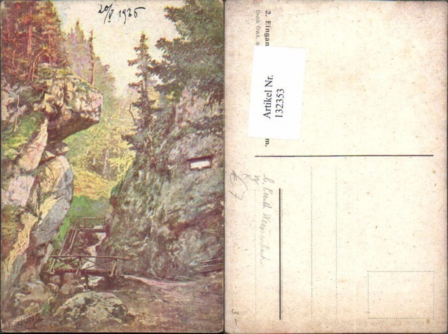 132353,Steinwandklamm bei Weissenbach a.d. Triesting Furth Künstlerkarte F. Jung sign