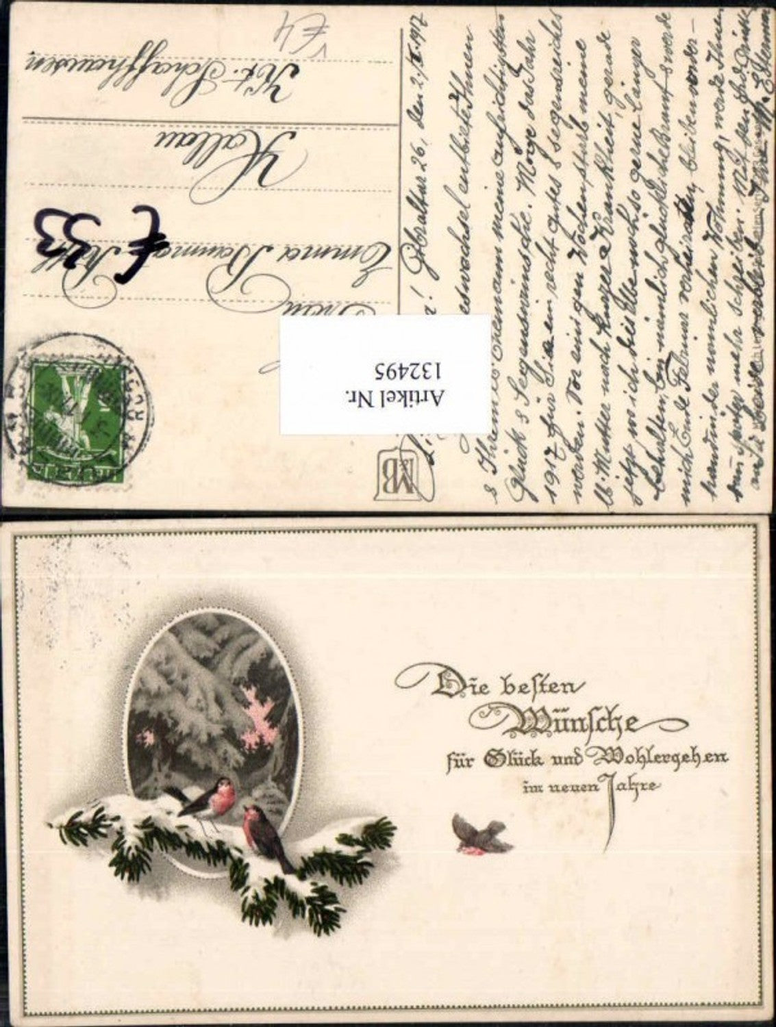 132495,Meissner & Buch Leipzig 2353 Neujahr Vogel Vögel