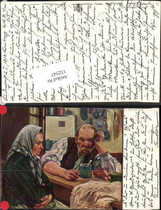 132547,Z. Jozefczyk Bauern Mann Frau Tasse Grimmiger Mann