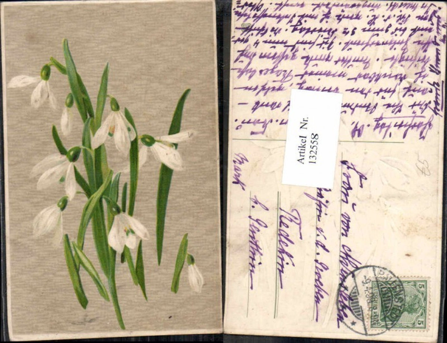 132558,präge Litho Blumen Schneeglöcklein