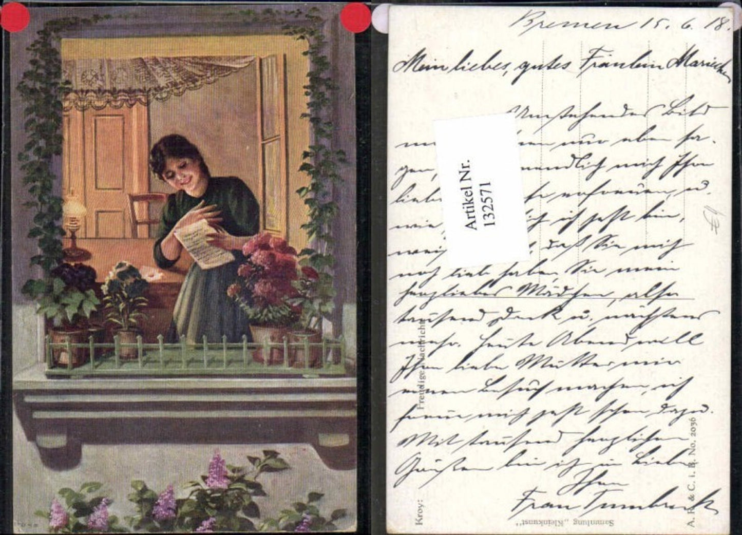 132571,Kroy sign. Freudige Nachricht Frau liest Feldpostbrief