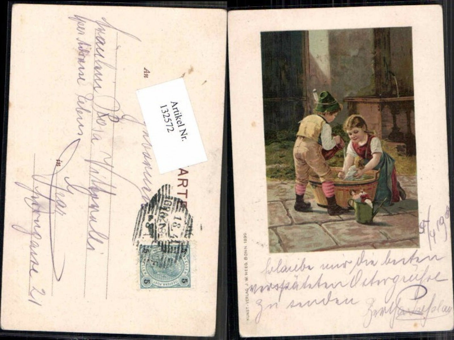 132572,Süsse Kinder baden Puppen im Trog pub Heeg Bonn