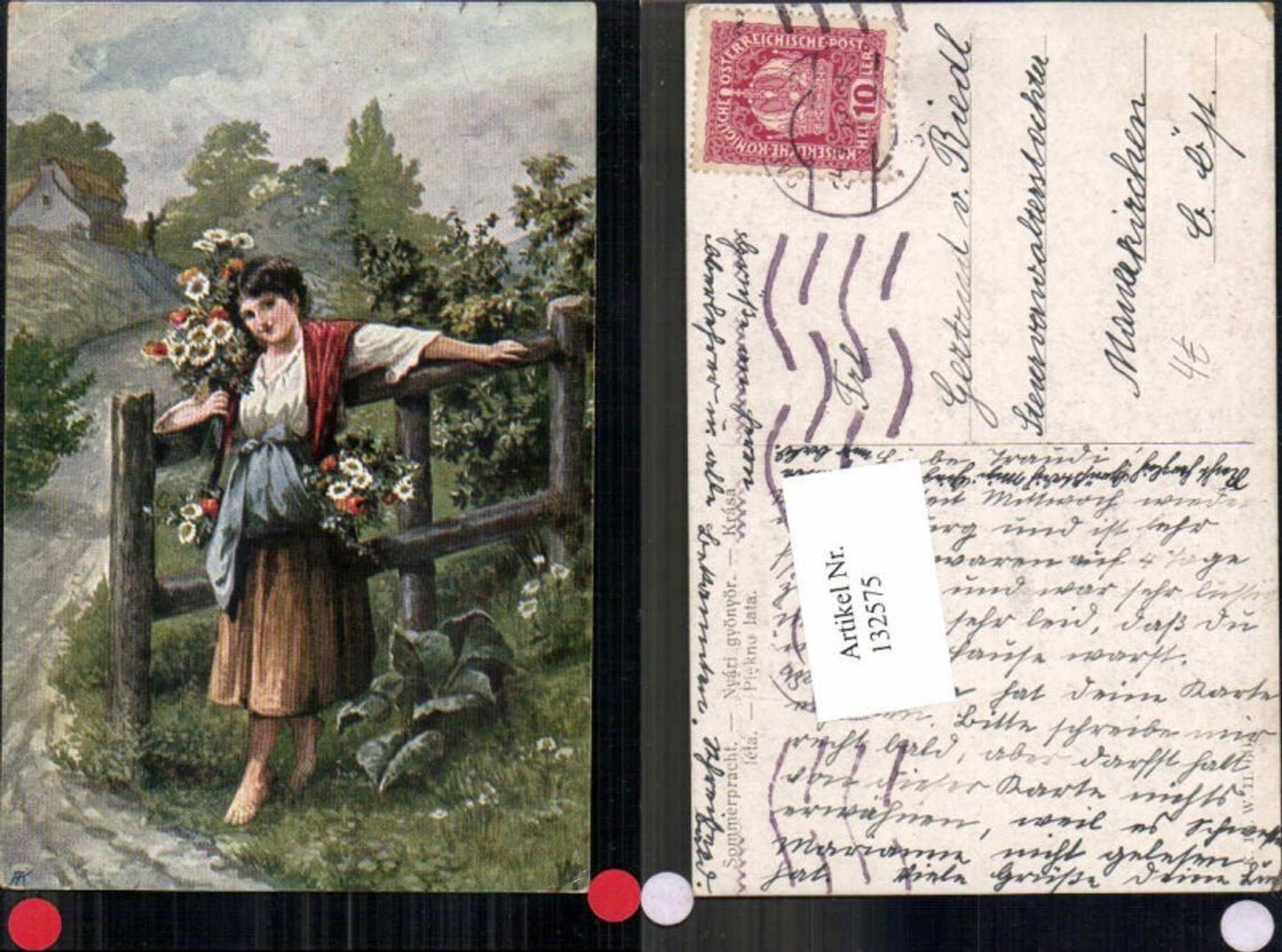 132575,Frau m. Blumen und Tracht