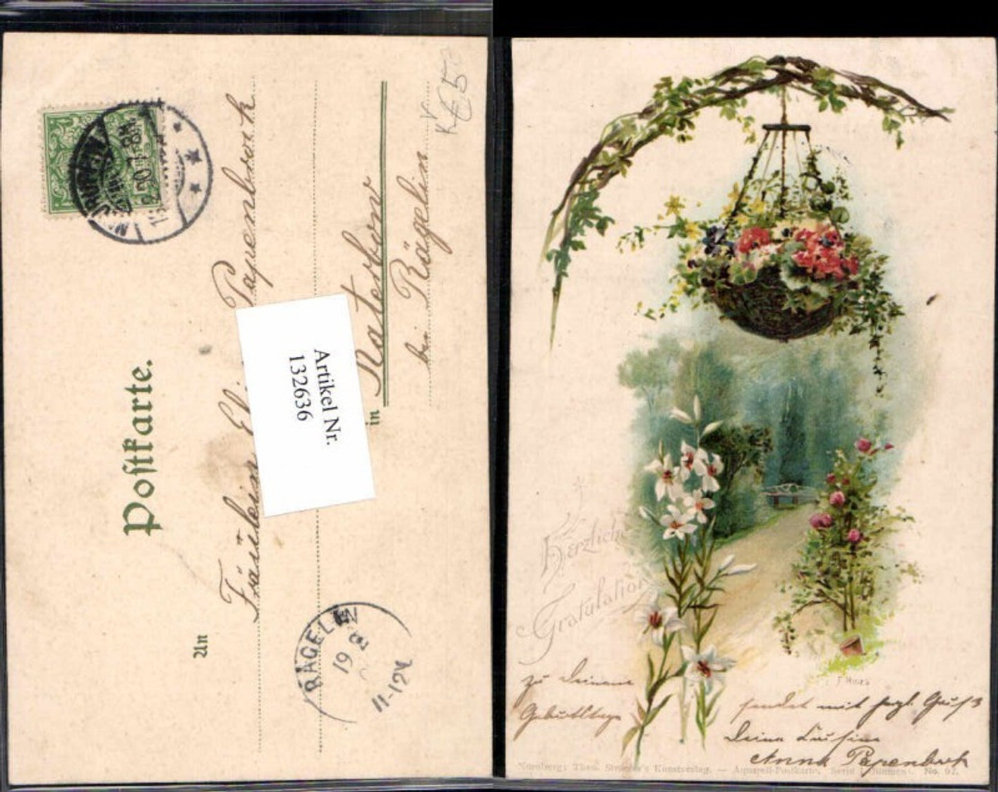 132636,Theo Stroefer Aquarell Postkarte Ser. 1 Blumen Nr 62