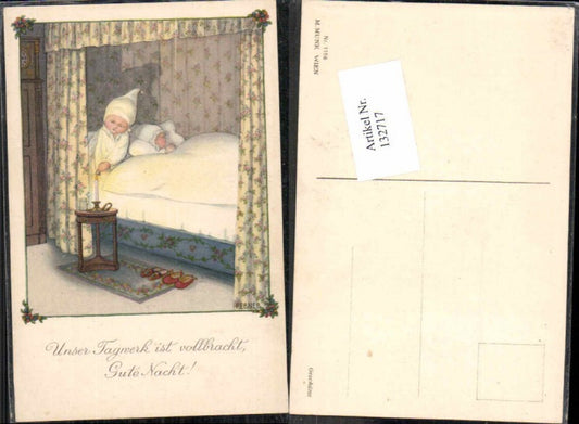 132717,M. Munk Vienne 1158 Pauli Ebner Kinder im Bett Unser Tagwerk ist vollbracht