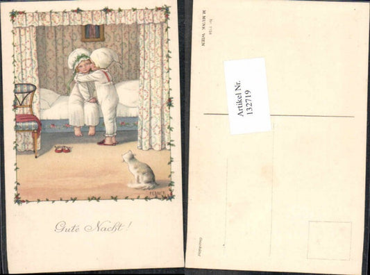 132719,M. Munk Vienne 1158 Pauli Ebner Süsse Kinder Katze Bett Gute Nacht