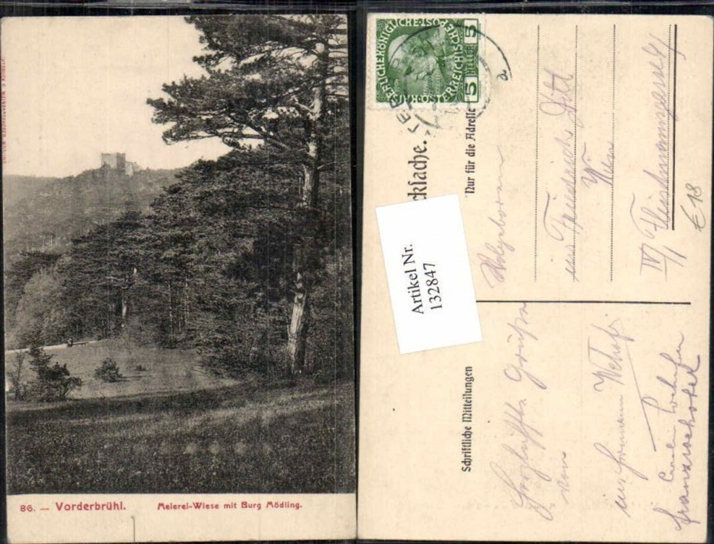 132847,Vorderbrühl bei Mödling Hinterbrühl Meierei Wiese m. Burg Mödling 1910