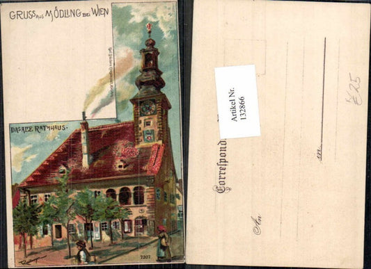 132866,Künstler Litho Gruss aus Mödling Das alte Rathaus sign Rosenberger