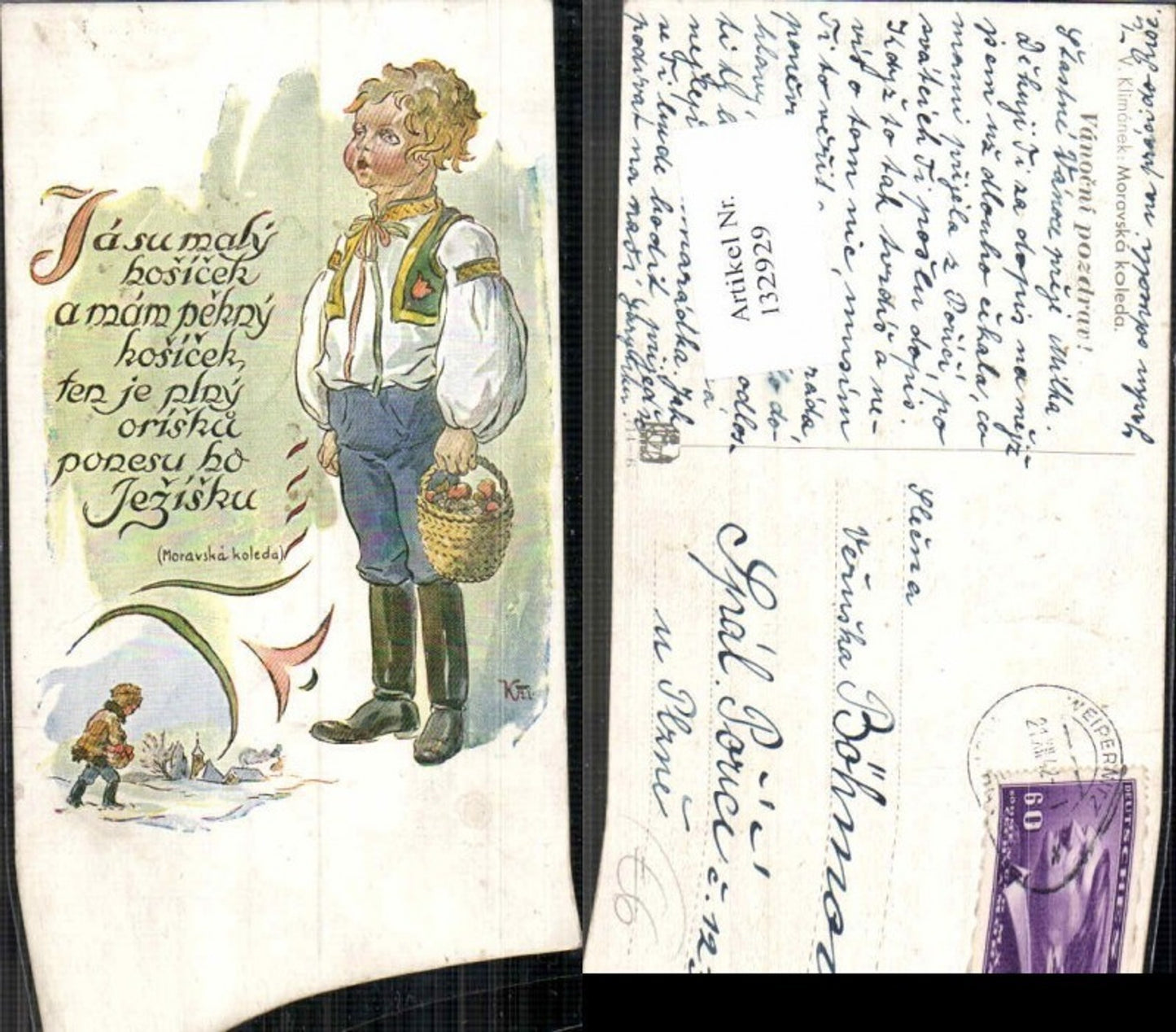132929,Künstlerkarte Junge Tschechischer Tracht Moravska koleda Klimanek
