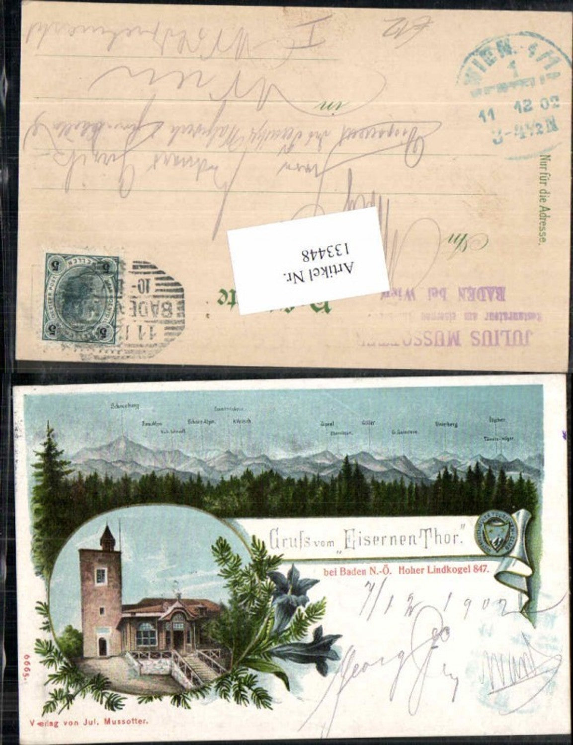 133448,Litho Gruss aus Baden bei Wien Eisernes Thor Lindkogel