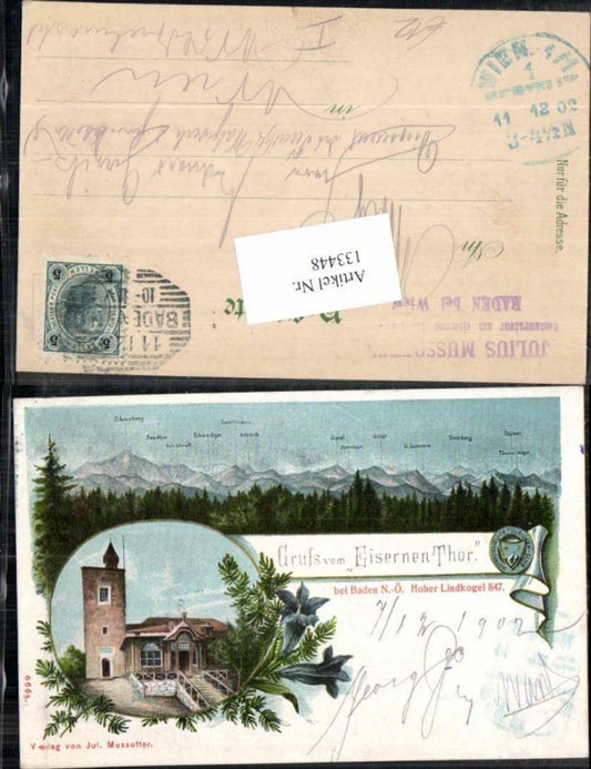 133448,Litho Gruss aus Baden bei Wien Eisernes Thor Lindkogel