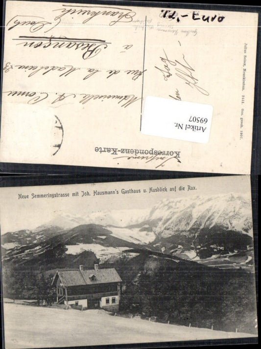 69507,Gasthaus Joh. Hausmann Aublick gegen Rax Reichenau Neunkirchen