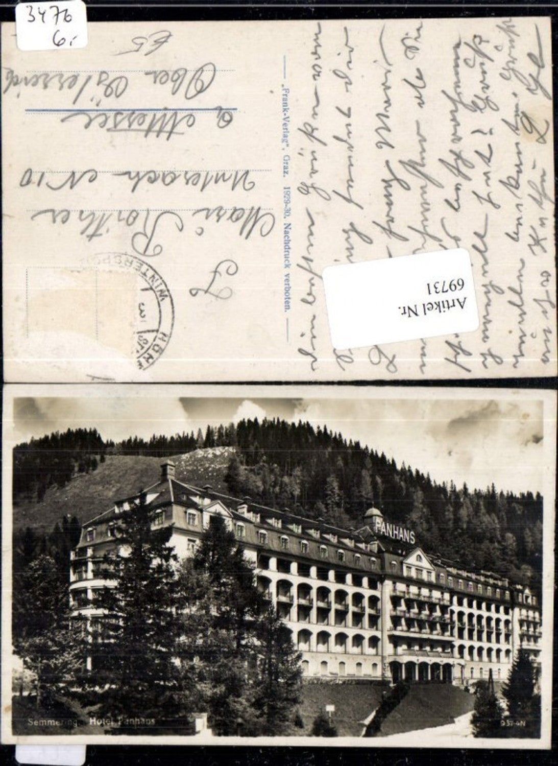 69731,Foto AK Semmering Hotel Panhans Detailansicht