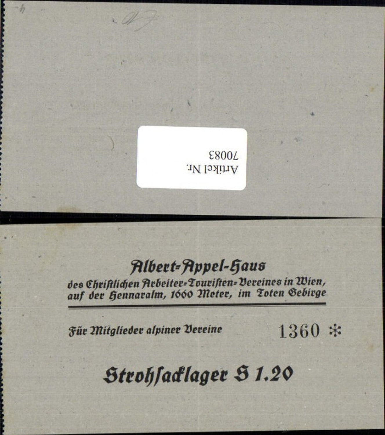70083,Albert Appel-Haus auf der Hennaralm bei Spital am Phyrn Preisbeleg