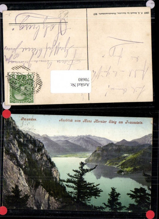 70680,Gmunden Ausblick v. Hans Hernler Steig am Traunstein pub F.E. Brandt 917