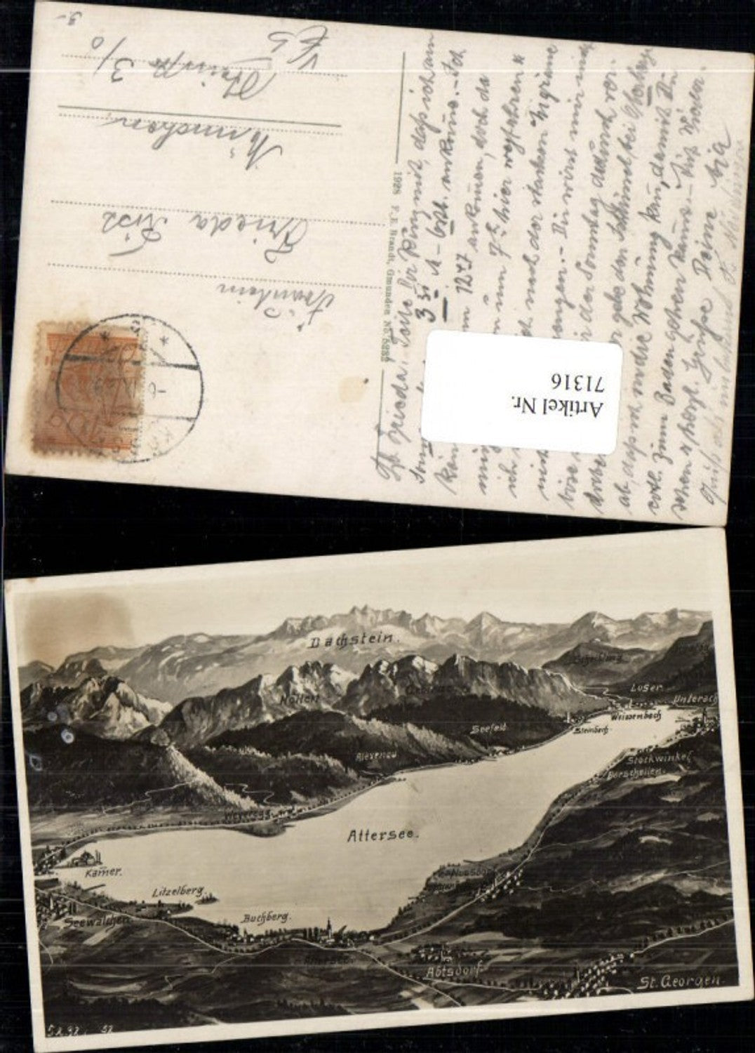 71316,Vogelschau Attersee Kammer Buchberg Nussdorf Seefeld pub F.E. Brandt 5232