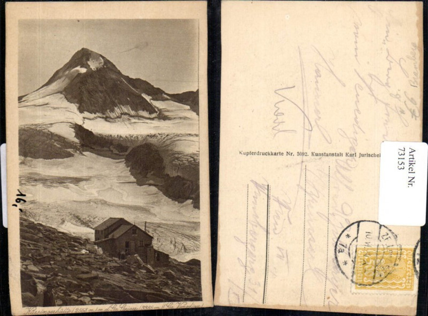 73153,Großer Venediger Kürsinger Hütte Kupferdruckkarte Bramberg