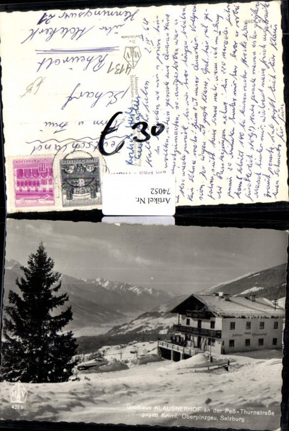 74052,Gasthof Klausnerhof a.d. Paß Thurnstraße gegen Krimml Oberpinzgau