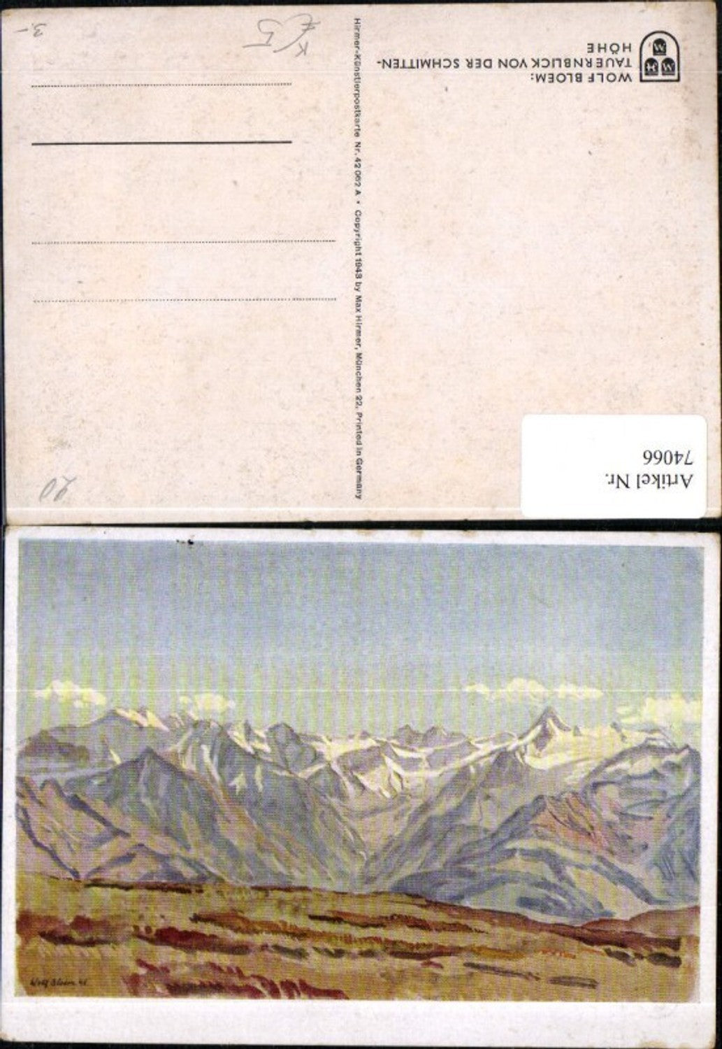 74066,Künstlerkarte Wolf Bloem Tauernblick v.d. Schmittenhöhe