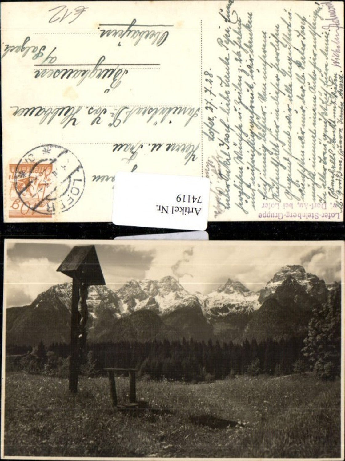 74119,Foto AK Lofer Steinberg Gruppe v. Dorf Au bei Lofer Kreuz