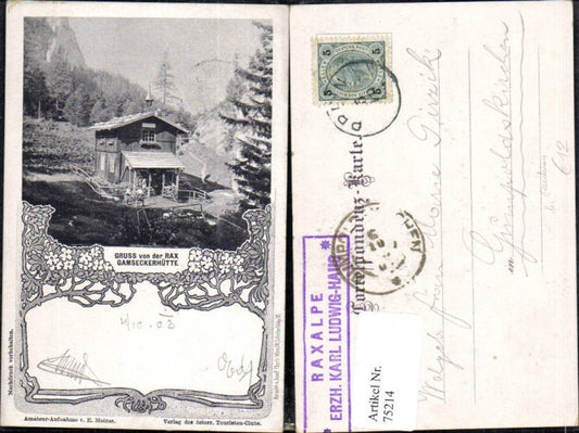 75214,Gruß aus Rax Reichenau Gamseckerhütte Detailansicht