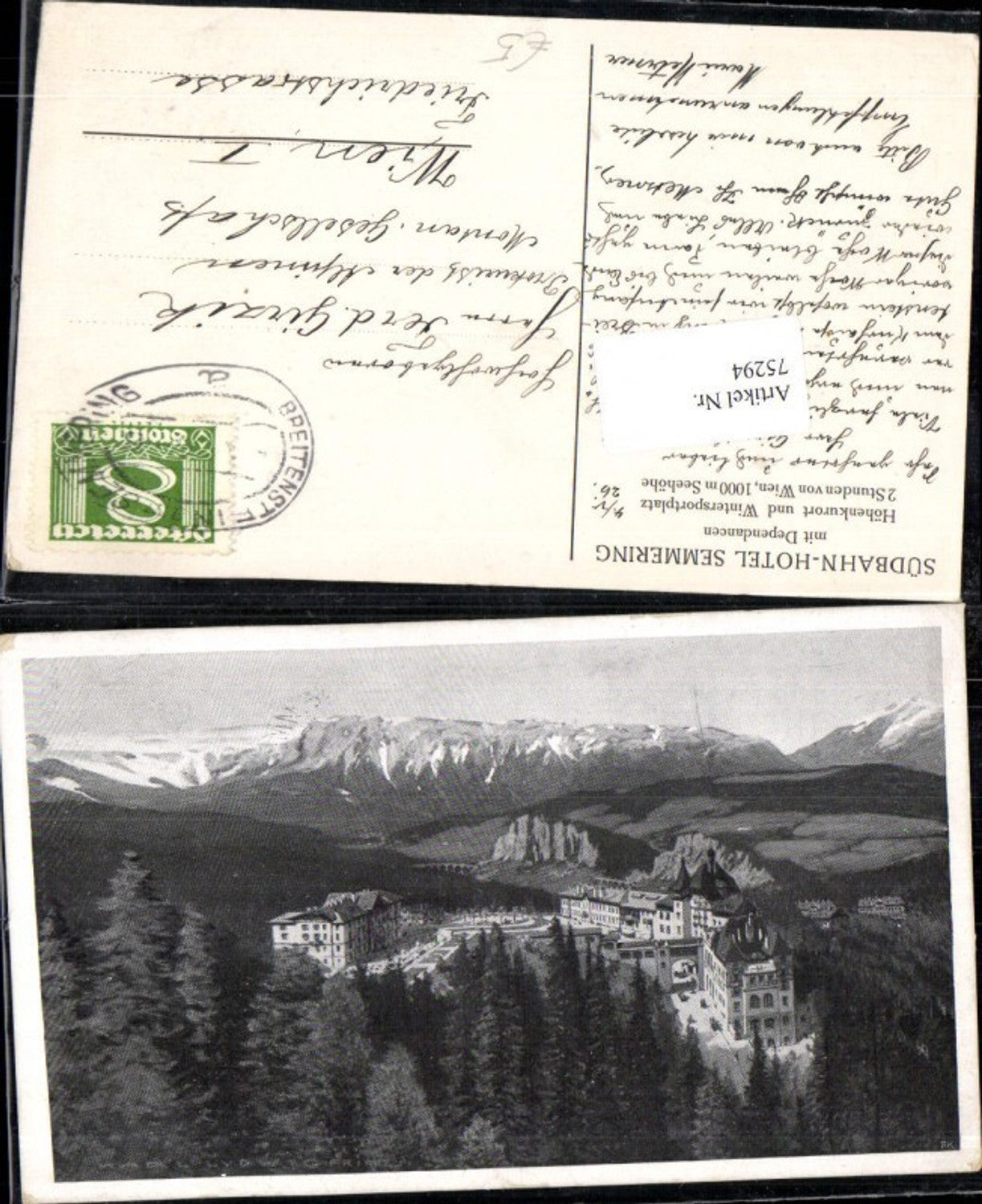 75294,Foto AK Südbahnhotel am Semmering Detailansicht Fliegeraufnahme