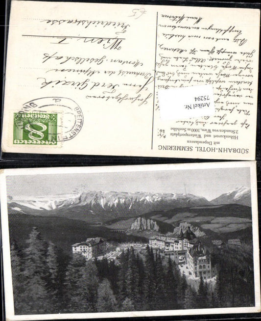 75294,Foto AK Südbahnhotel am Semmering Detailansicht Fliegeraufnahme