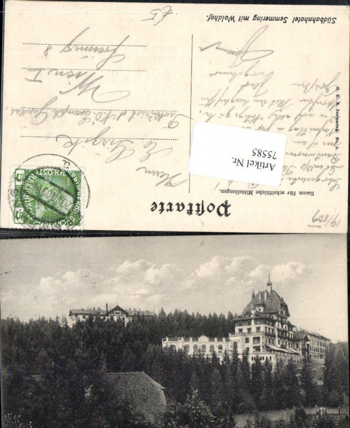 75585,Foto AK Südbahnhotel Semmering Detailansicht mit Waldhof