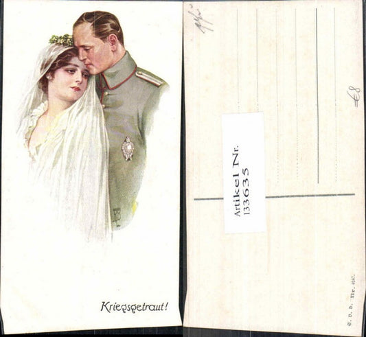 133635,Kriegsgetraut Frau m. Soldat Braut Orden Patriotik