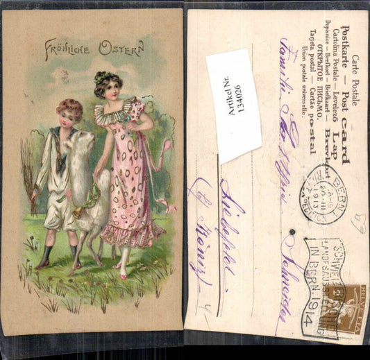134026,Tolle Präge Litho Ostern Schaf Kinder