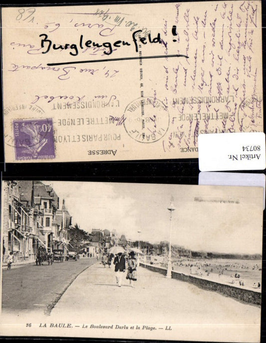 80734,La Baule Le Boulevard Darlu et la Plage pub LL. 16 Straßenansicht Strand Kutsche Oldtimer